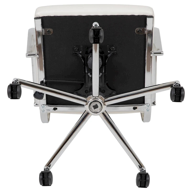 Mid-Back Ribbed LeatherSoft Executive Swivel Office Chair Chrome Arms Coat Hanger Black White