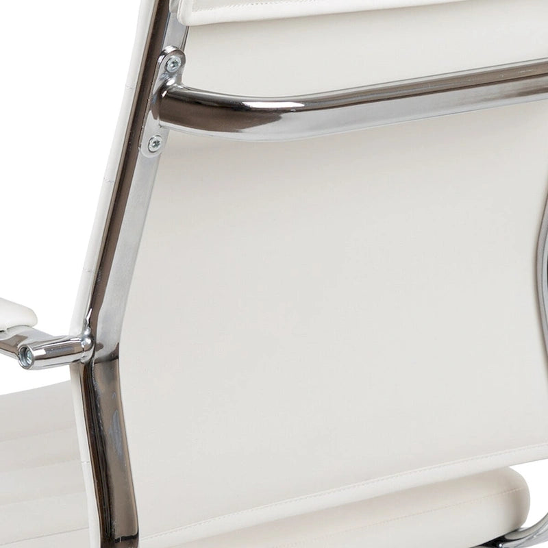 Mid-Back Ribbed LeatherSoft Executive Swivel Office Chair Chrome Arms Coat Hanger Black White