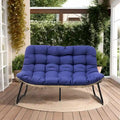 Double Papasan Loveseat PE Woven Rattan Cushion Chair Indoor Outdoor Navy Beige