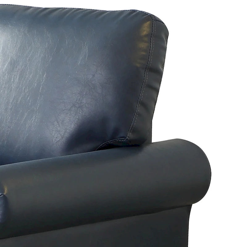 Vintage PU Leather Armchair Rolled Arms Nailhead Trim Wood Legs Burgundy Grey Navy Black