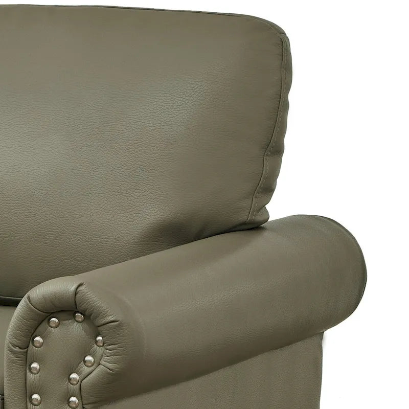 Vintage PU Leather Armchair Rolled Arms Nailhead Trim Wood Legs Burgundy Grey Navy Black